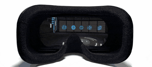 A virtual reality headset playing a video game